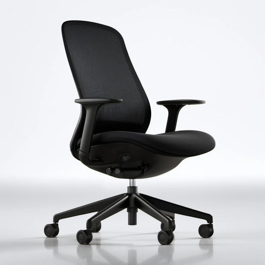 Ergonomiczne czarne krzesło obrotowe z siatkowym oparciem, 64 x 64 x 115–125 cm