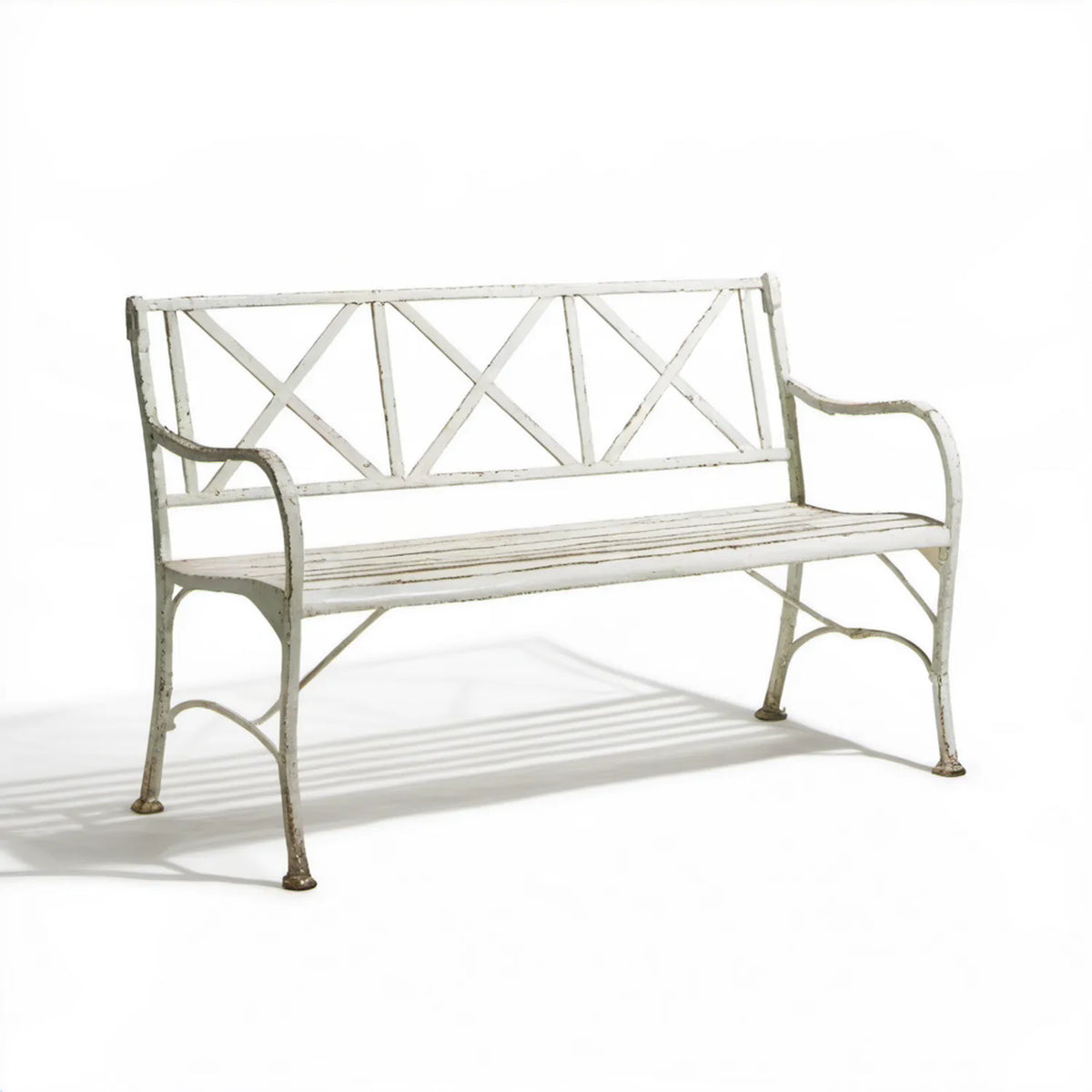 Biała stalowa ławka ogrodowa 2-osobowa 127 x 56 x 89 cm