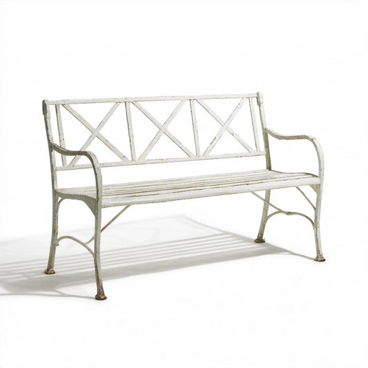 Biała stalowa ławka ogrodowa 2-osobowa 127 x 56 x 89 cm